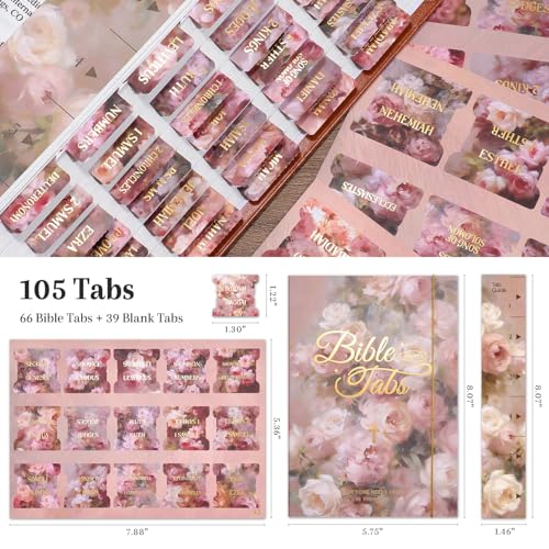 Bible Tabs, 105 Pcs Pink Roses Oil Painting Floral Gold Foil Index Tabs - style: Gold Foil Roses