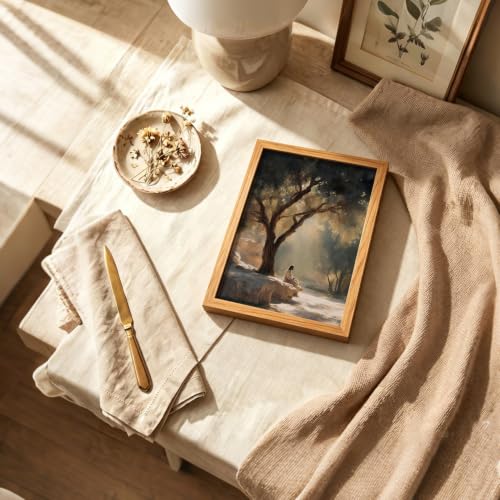 DWJNG Jesus Under the Olive Tree Wall Art,Wood Framed 8x10 Inches. - color: Think Wall Art, size: 10"L x 8"W