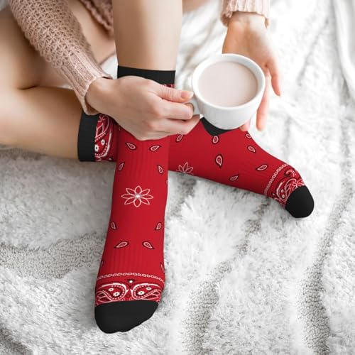 Cute Goldendoodle Women Men Funny Novelty Crew Dress Socks - color: Red Bandana Colorful Paisley Bandanna