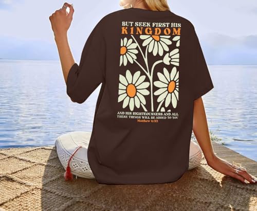 Christian Shirts for Women Jesus Shirt Christian Graphic Tees - color: Brown, size: X-Large