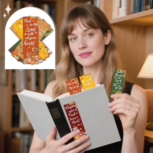 Wxiben Fall Christian Bookmarks Gifts - 100 Pcs Autumn Bible Verse Book Mark Paper Pumpkin Maple Leaf Cross Book Marker for Women Men Holiday Book Lovers Reading Church Office Supplies - color: Fall Christian