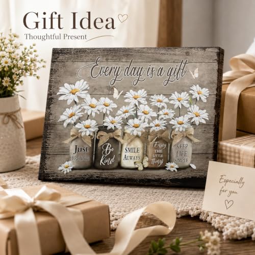 Farmhouse Rustic White Daisy And Butterfly Canvas Wall Art 24inx36in - color: Daisy, size: 36"L x 24"W