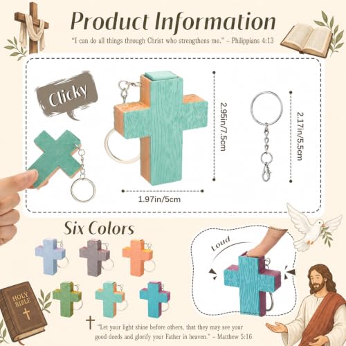 Kenning 12 Pcs Christian Clicker Keychain 3D Fidget Toy - style: Gradient Cross