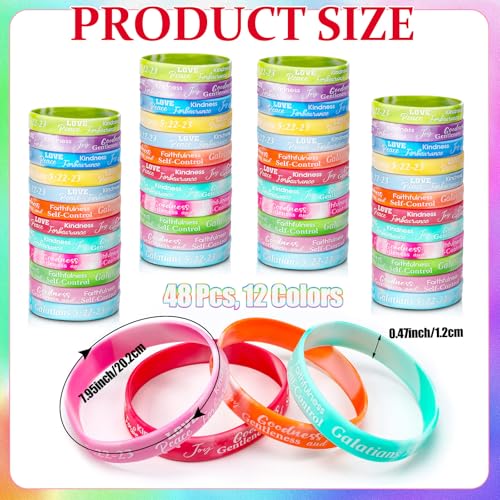 Huquary 48 Pcs Fruit of The Spirit Silicone Bracelets Bulk - color: gradient color