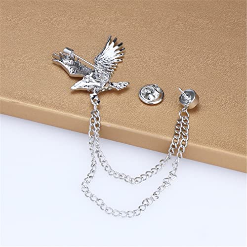 WCRAZYE Shiny Rhinestone Metal Feather Lapel Pin Angel Wings Tassel Chain Brooch Collar Pins for Women Girls Men's Animal Eagle Pin Suit Sweater Shawl Coat Breastpin Accessories - color: Silver Eagle Pin