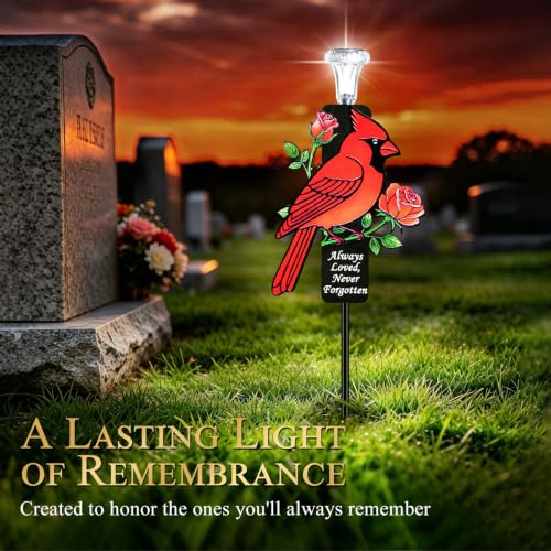 Solar Light Outdoor Cardinal Memorial Stake Lights for Grave Cemetery Decor - color: Red Cardinal