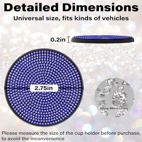 BFXM 2 PCS Bling Cup Holder Coaster, 2.75“ Silicone Diamond Car Coasters - color: Blue
