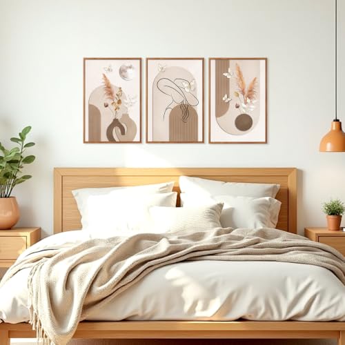 CHDITB Wabi Sabi Pampas Floral Framed Wall Art, Neutral Boho Woman Decor - color: Beige, size: 16"L x 24"W