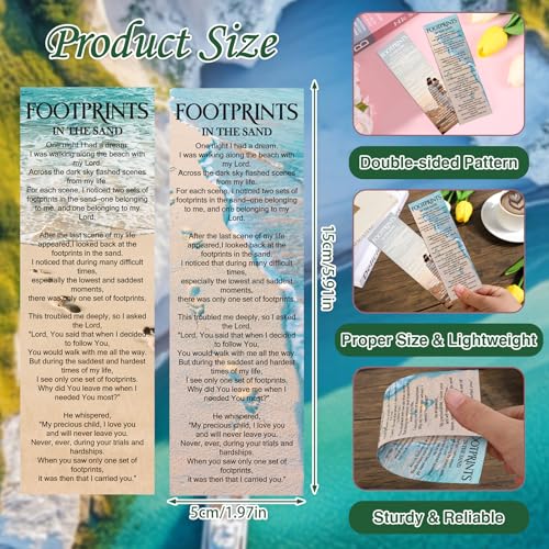 Footprints in The Sands Bookmarks Gifts - 100 Pcs Christian Religious Bookmark Bible Inspirational Page Markers Clips Book Mark Prayer Gospel Tracks for Evangelism Church Office Home Supplies - color: Footprints in the Sands