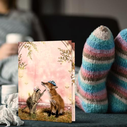 Tree-Free Greetings Woodland Healing Get Well Card - 1 Recycled 5x7 Card & Matching Envelope, Thick Cardstock, Sustainably Made in USA - Supportive and Adorable Animals - color: Healing Touch