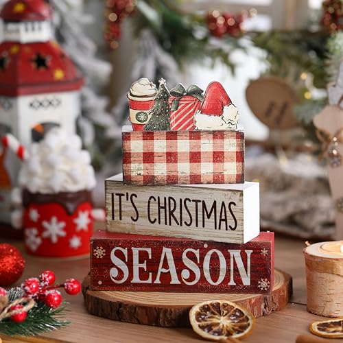 Lineshading 4 Pcs Christmas Table Decoration Wooden Hot Cocoa Santa Hat - style: Christmas
