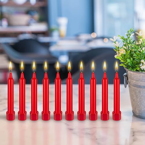 10 pcs Unscented 4 Inch Red Taper Candles, Multi Purpose, Household General Usage, Emergency Lighting, Church, Prayer Vigils, Religious Ceremonies