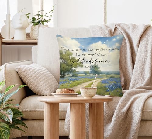 Voatok Christian Bible Verse Pillow Covers 18x18,Rustic Farmhouse Cottagecore Landscape Religious Scripture Decorative Throw Pillow Covers Pillowcases Decorations for Home Bedroom Sofa Bed Couch Decor