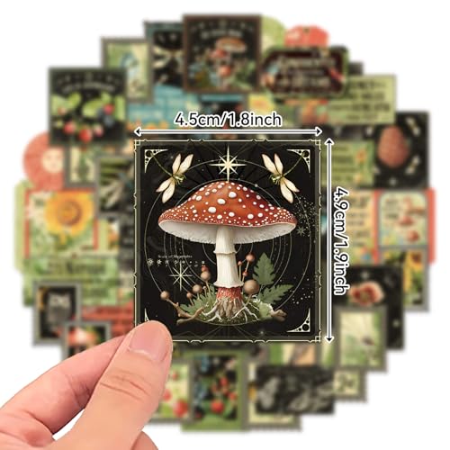 Cottagecore Stickers Vintage Nature - Botanical Mushroom & Sunflower Waterproof Vinyl for Adults | Journal Planner Decor | Laptop Water Bottle Scrapbooking - color: Botanical Black, style: Art Deco