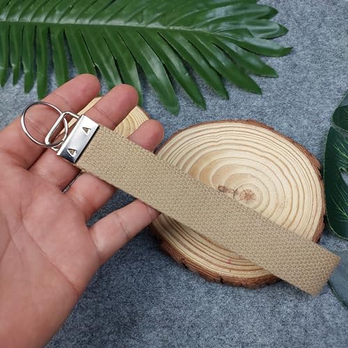 FAITH OVER FEAR embroidered keychain, Christian Gifts, Religious Gifts, Thanksgiving Gift - color: Camel Beige - White