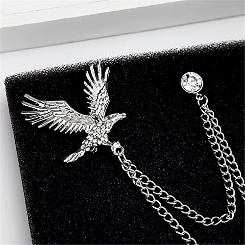 WCRAZYE Shiny Rhinestone Metal Feather Lapel Pin Angel Wings Tassel Chain Brooch Collar Pins for Women Girls Men's Animal Eagle Pin Suit Sweater Shawl Coat Breastpin Accessories - color: Silver Eagle Pin