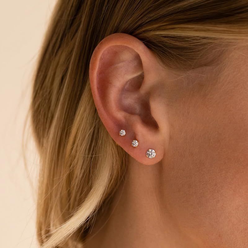 Titanium Earrings Push-in Threadless Flat Back Stud Earrings for Women Men, Cartilage Earring Hypoallergenic Cubic Zirconia Earrings Studs for Helix Tragus Piercing Jewelry - color: Gold-6mm