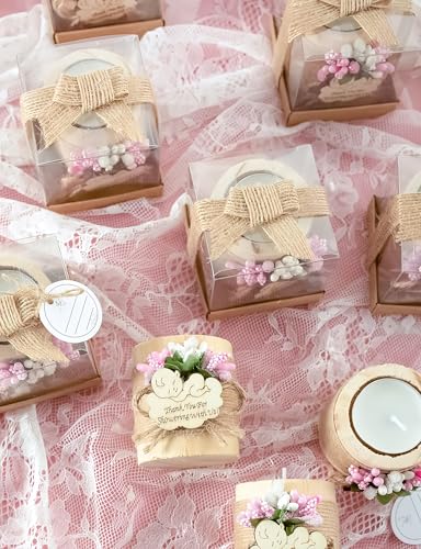 50 Piece Set Wooden Tealight Candle Holder, Baby Shower Party Favors, Party Favors for Guests, Return Gift for Guests,Girl Baby Gender Reveal.(Pink) - color: Pink