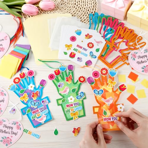 Lunmon 24 Sets Mother's Day Crafts – Mom You are So Loved Flower Suncatcher Card Making Kit for Mother's Day Party, Family Activities, Group Craft Projects, Home & Window Decor - style: Mother's Day