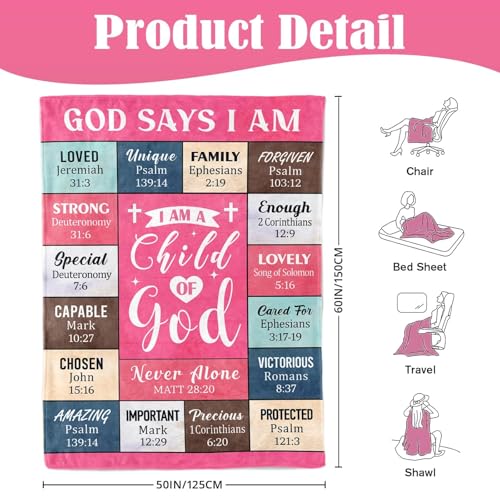 Christian Gifts for Women, I Am A Child of God Blanket, 50"x60" - color: Christian Gifts Pink