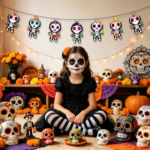 PAIVSUN 24Pcs Day of The Dead Craft for Kids, DIY Sugar Skull Stickers Kit - style: Skeleton