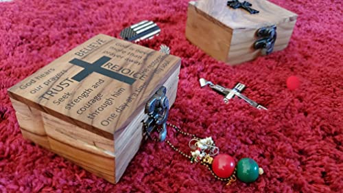 JB&C Premium Jewelry Box - Small Wooden Rosary Box Holder, 3.75 x 3 x 2 inches for First Communion, Prayer Cross Trinket Box, Decorative Jewelry Storage - size: 3.75" x 3" x 2"