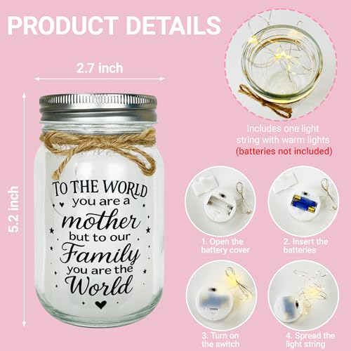 Mason Jar Night Light Gift for Mom Mother, Stepmother, Grandma - Engraved "You Are The World" Gift for Birthday & Mother's Day, Christmas Home Decor - style: To My Mom