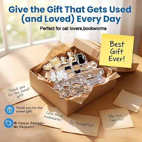 TheClover Lazy Cats Magnetic Bookmarks – Set of 10 Cozy Sleeping Kitty Page Clips, Cute Cat Gifts for Book Lovers & Slow Living Fans, Creative Magnetic Bookmarks for Journals, Office & Home - style: Cats Magnetic Bookmarks