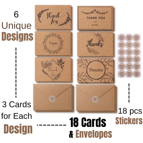 Mr. Pen- Thank You Cards with Envelopes, Brown Kraft Paper, 18 Pack, 4 x 6, Blank Inside, 6 Designs, Thank You Cards, Thank You Notes, Thank You Cards Bulk,Thank You Note Cards - color: Brown Kraft