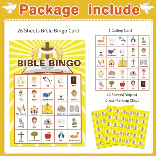 FLYAB Bible Bingo Game for Kids Adults 26 Players Christian Bingo Cards - color: Yellow