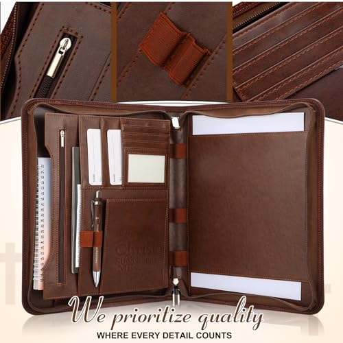 4 Pcs Christian Gifts for Men Pastors Appreciation Leather Bible Portfolio Scripture Notebook Bookmark Pen Religious Present Pastor Kit Supplies Accessories, 'I can do all things' Church Notes Journal - style: I can do all things