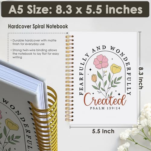 Bible Journal Notebook, Prayer Journal for Woman, Christian Girl Energy Journal, Bible Study Supplies, Bible Notebooks for Note Taking, Church Hardcover Spiral Notebook 5.5x8.3 - color: PSALM 139:14