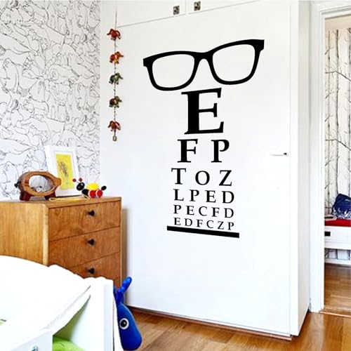 Glasses Wall Decal Vinyl Eye Chart Decal Eyeglasses Wall Stickers Vision Test Wall Sticker Optical Spectacles Wall Stickers for Bedroom Living Room Office Classroom Kids Room Decor - color: Chart