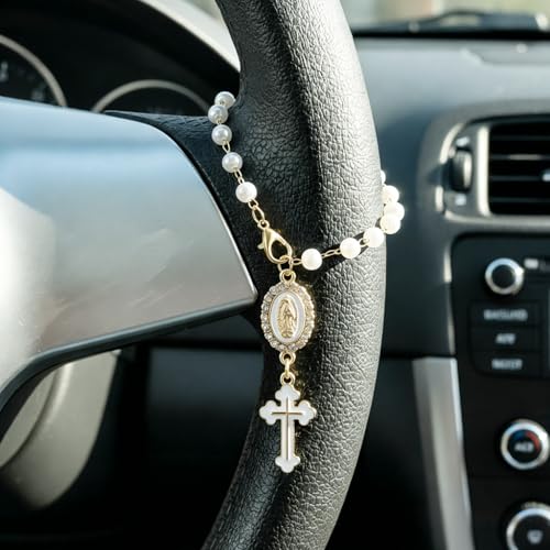 Car Rosary for Car, Steering Wheel Charm, Steering Wheel Rosary, White - style: C