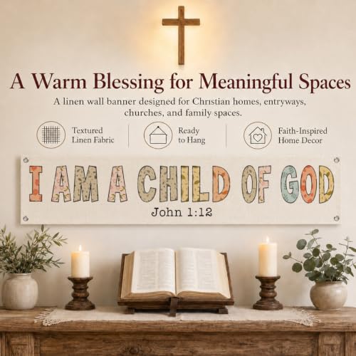 Christian Home Decor, I Am a Child of God Scripture Hanging Banner for Front Door Porch Living Room, Inspirational Quotes Wall Hanger for Believer Home, 48 x 9 Inches - color: color_name01