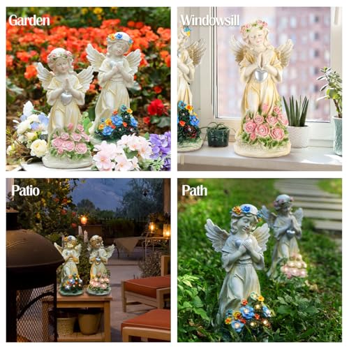 Angel Garden Statue 2Pcs,Love Heart Solar Decor with Warm Light - style: Heart Praying Angel