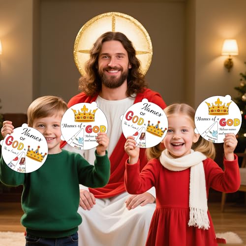 COcnny Religious Christian Craft for Kids - 24 Sets Color Your Own God’s Name Art Craft Cards, DIY Coloring God Wheel Paper Kit for Church Sunday School Home Class Bible VBS Activities - style: Names of God