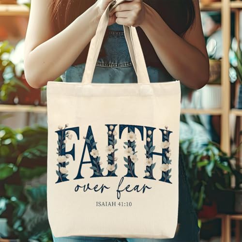Christian Gifts for Women, Floral Faith Canvas Tote Bag, Faith Gifts for Women Mom Inspirational - color: Floral Faith Christian 777