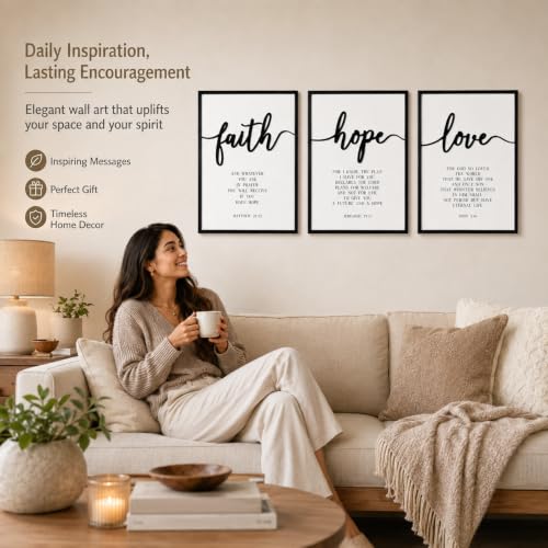 Zzbakress 3D Wood Faith Hope Love Framed Wall Art Large Christian Wall Art - color: Black