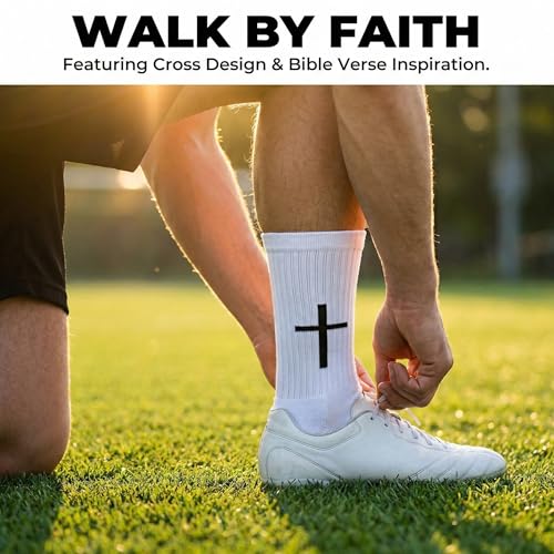 3 Pack Cross Grip Bible Verse Soccer Socks | Anti-Slip Religious Christian Sports Socks US 6-13 - color: White+black