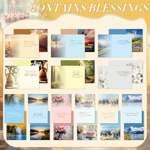 Motiskyy 120 Pcs Religious Christian Birthday Card Bulk, Scenic Style - style: Scenic Style