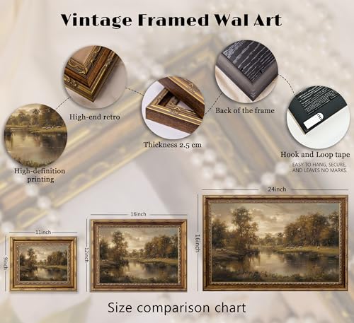 VZKRHPGA Vintage Gold Framed Landscape Wall Art 9x11 IN River Painting - color: Sheep Lake, size: 11"L x 9"W