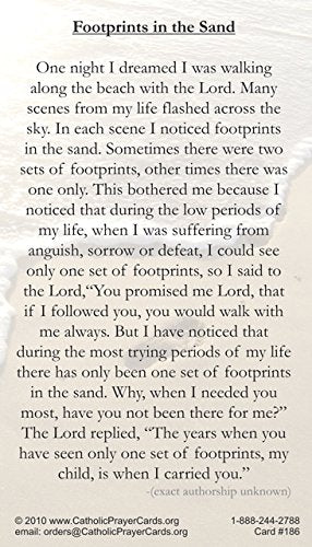 Footprints LAMINATED Holy Card (5-pack) with Two Free Bonus Cards Included