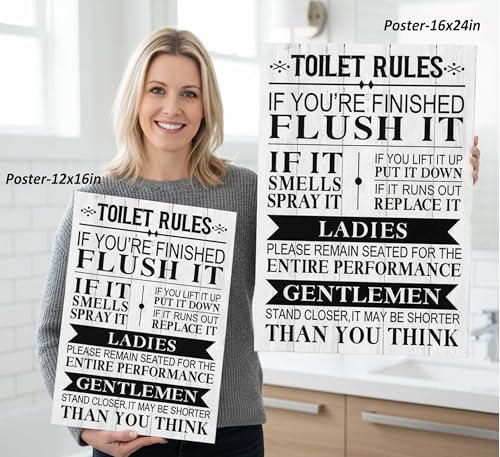 HSHFKLH Funny Toilet Rules Quotes Poster Wall Art 16x24in Unframed - color: Toilet rules-poster, size: 24"L x 16"W