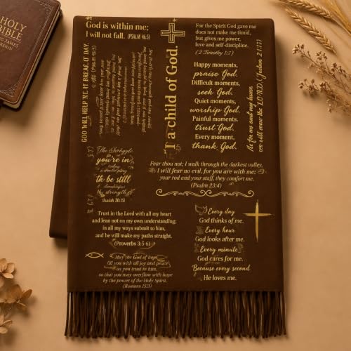 The Virgin Mary Bible Verse Shawls for Women, Catholic Christian Blanket Scarf Gifts or Mom Teacher Christmas - color: Brown Gold