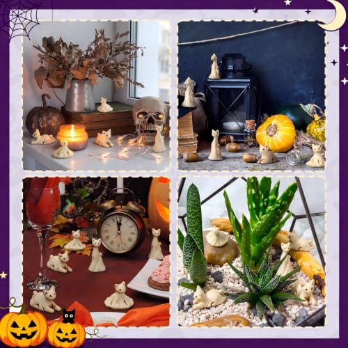 Soulchen 50 Pcs Halloween Mini Resin Figures Bulk Resin Ghost Cat Figures - style: Ghost Cat