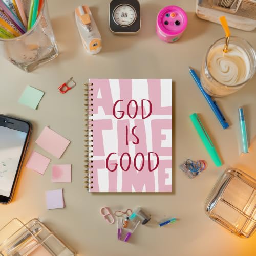 DOFQZ God Is Good All The Time Spiral Notebook Christian Inspirational Faith Journal Pink Typography Bible Verse Notebook for Women Men School Office Supplies 5 5 x 8 3 Inch - color: 24Child