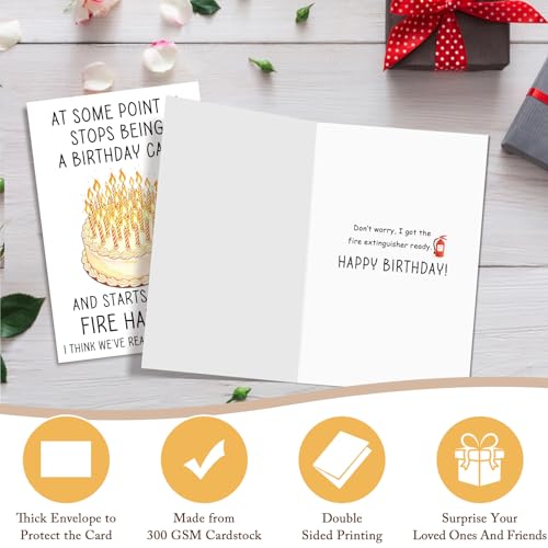 Qiliji Funny Birthday Card for Men Women, Humor Fire Hazard Birthday Card for Friend Sister Brother, Aging Joke Bday Cards for Him Her - color: Birthday Cake