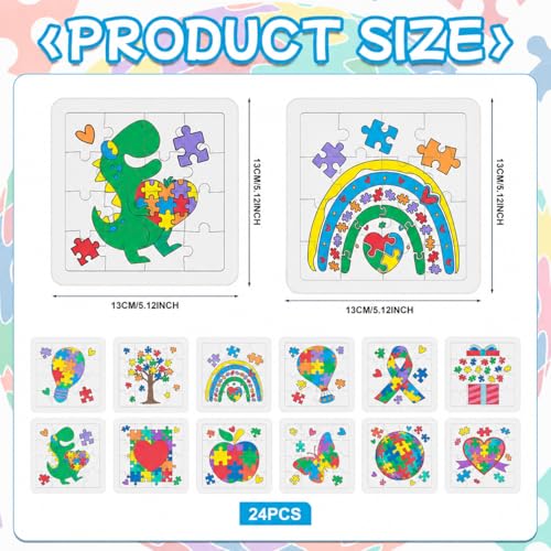 Cinrobiye 24 Pack DIY Coloring Puzzle Craft Kit, Color Your Own Blank Puzzle Set, Puzzle Art Activity for Classroom Crafts, Group Projects, Party Favors, Therapy Activities and School Supplies - color: Autism