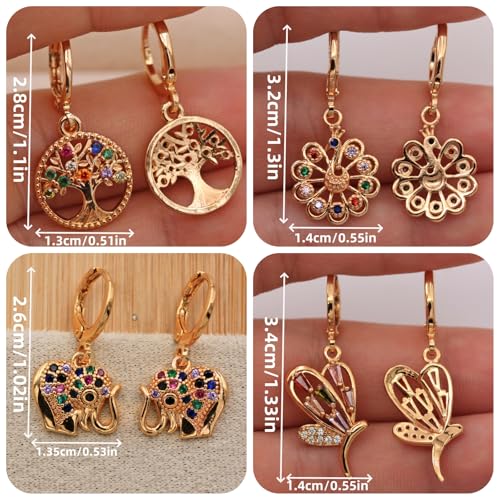 18K Gold Plated, Dangle Earrings for Women, Flower/Heart Drop earrings, Hypoallergenic Cubic Zirconia Earrings, Lightweight, Party, gold earrings, Jewelry for Gifts, Fashion - style: 4Pack-Drop-Mix